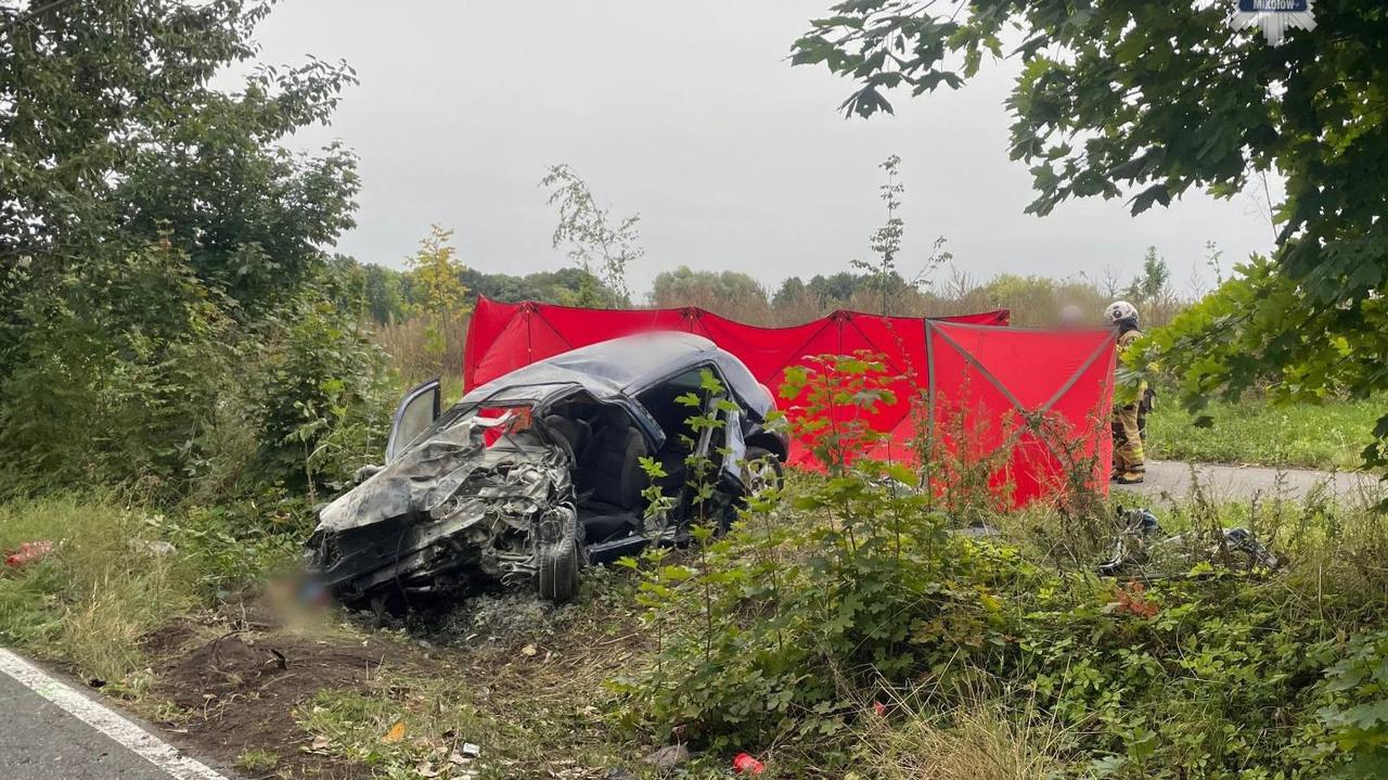 Uderzył w drzewo i zjechał z drogi. Samochód stanął w płomieniach