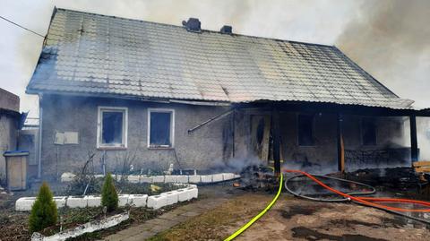 Pożar w miejscowości Kłopot, strażacy znaleźli ciało kobiety (materiał z 1.04.2022)