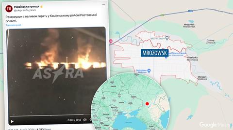 Atak dronów na bazę paliw w Rosji 
