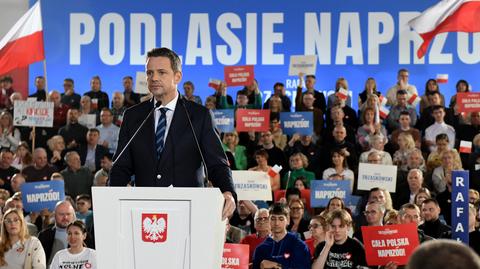 Rafał Trzaskowski mówi o konieczności promowania polskich firm zagranicą. Białystok, 6 kwietnia 2025