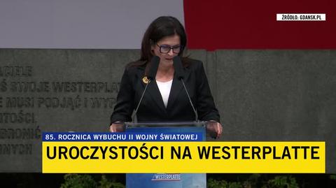 Przemówienie prezydent Gdańska Aleksandry Dulkiewicz na Westerplatte z okazji 85. rocznicy wybuchu II wojny światowej