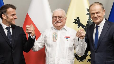 Donald Tusk - Emmanuel Macron - Lech Wałęsa