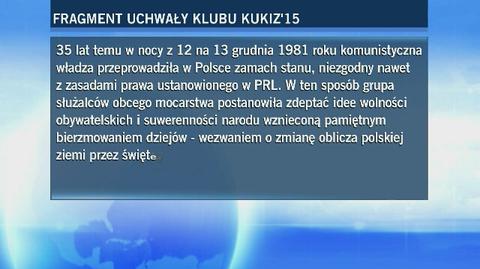 Fragment uchwały klubu Kukiz&#039;15 ws. rocznicy stanu wojennego