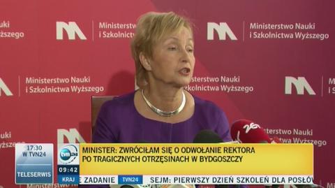 Szefowa MNiSW chce dymisji rektora po tragedii na uczelni w Bydgoszczy