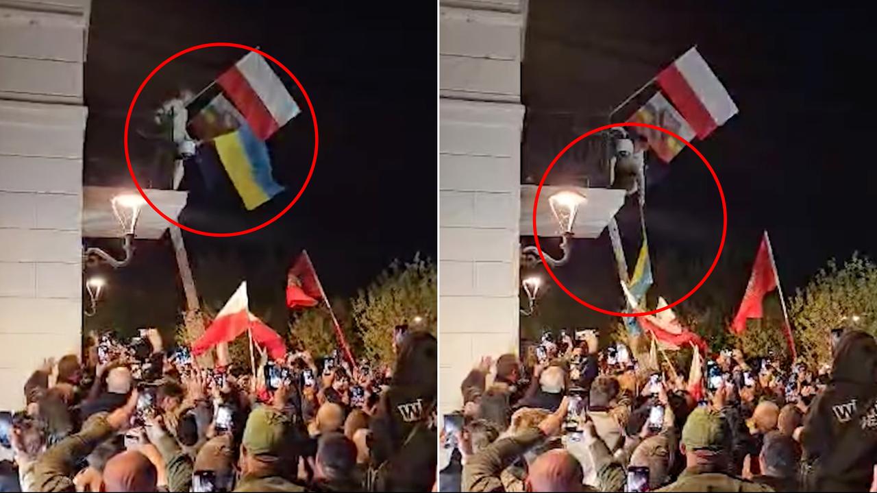 Ściągnął flagę Ukrainy z budynku urzędu podczas wiecu Grzegorza Brauna. Policja ustaliła sprawcę
