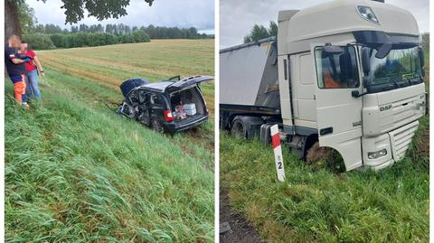 Dwie osoby ranne po wypadku osobówki z ciężarówką na trasie Stare Włóki - Jeziorany