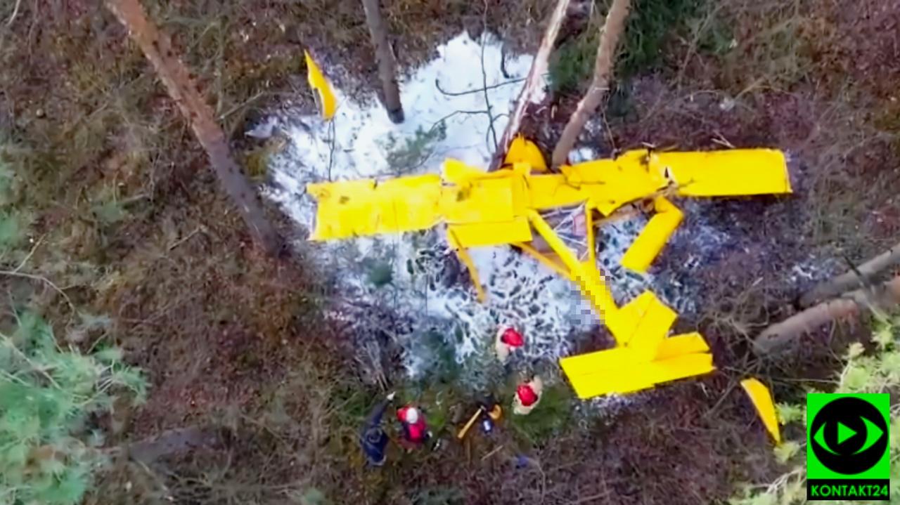 Slonavi cerca de Oborniki.  El piloto y el pasajero resultaron heridos al estrellarse el avión en el bosque