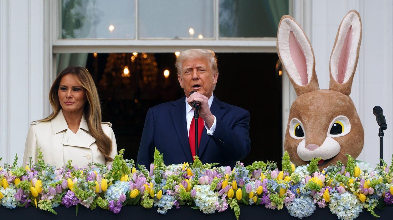 Trump spoke about the late pope. The Easter bunny stood next to him