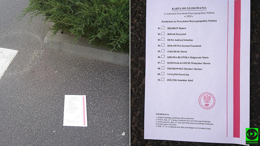 Karty, przypominające karty do głosowania korespondencyjnego, znaleziono na jednej z ulic w Głogowie