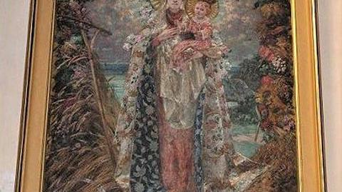 Łopiennik Nadrzeczny. W kościele wisi obraz Matki Boskiej Zielnej z 1917 roku autorstwa Zdzisława Jasińskiego