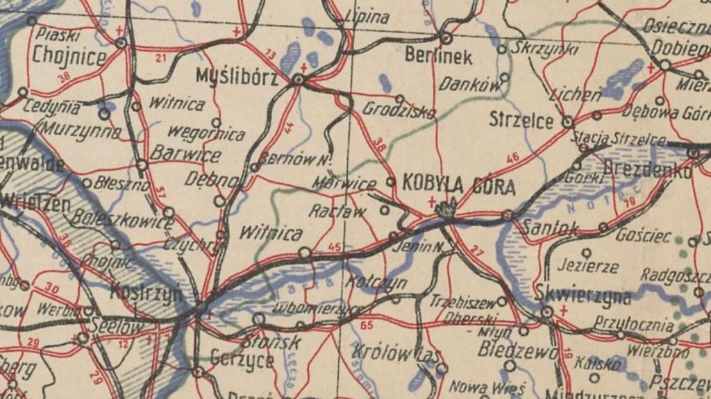 Kobyla Góra na mapie z 1945 roku