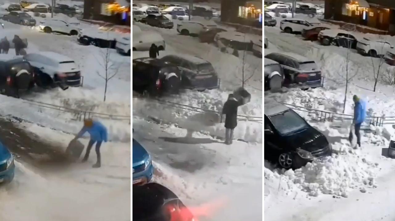 Śnieżna "bitwa" o miejsce parkingowe. Nagranie