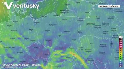 Prognozowane porywy wiatru w najbliższych dniach