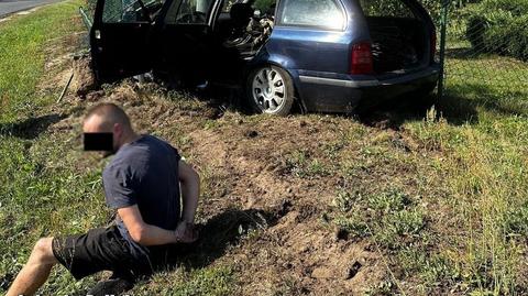 Stanów. Chciał uniknąć kontroli drogowej, skończył w przydrożnym rowie