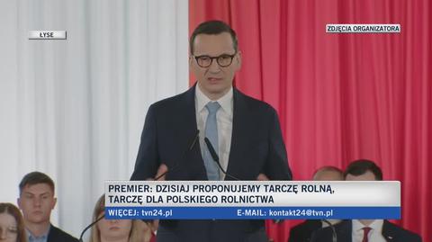 Mateusz Morawiecki na konwencji programowej PiS w miejscowości Łyse 15 kwietnia 2023 roku