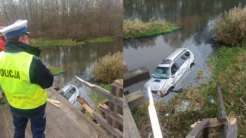 Samochód wpadł do Warty z oblodzonej drogi