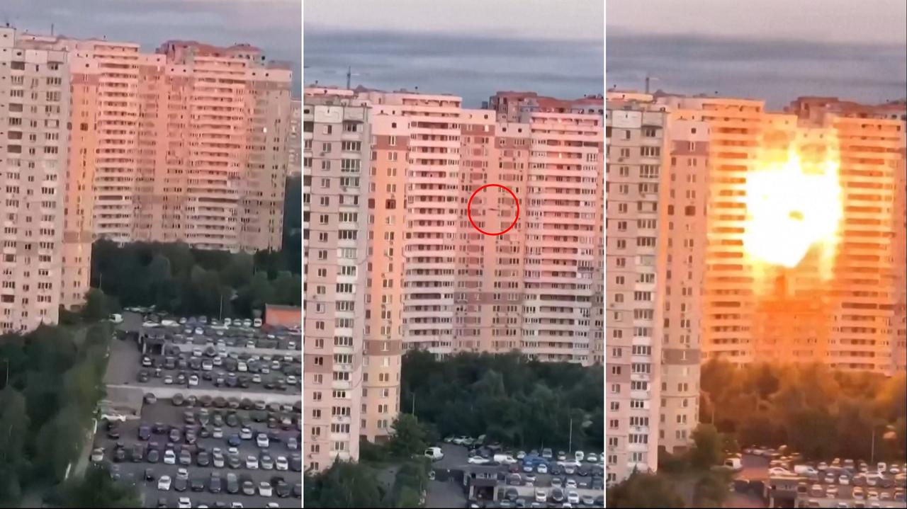 Dron uderzył w blok. Dramatyczne nagranie z Kijowa