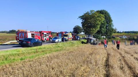 Wypadek w miejscowości Lechów. Bus zjechał ze swojego pasa ruchu i uderzył w drzewo 