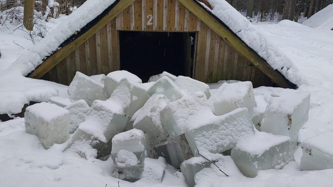 Leśnicy magazynują lód. Bryły wyglądają jak do budowy igloo, mają jednak inne zastosowanie