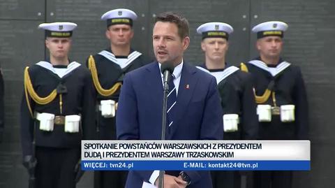 Warsaw Mayor Rafał Trzaskowski addresses Warsaw Uprising veterans