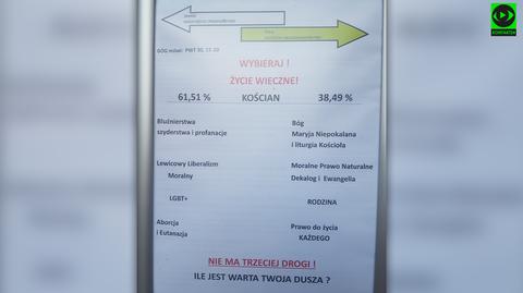 Przed kościołem w Kościanie umieszczono plakat krytykujący osoby głosujące na Rafała Trzaskowskiego