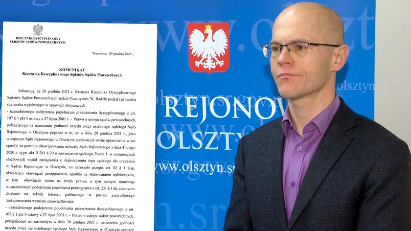 Wiceprezes Sądu Rejonowego w Olsztynie o powrocie Pawła Juszczyszyna (wideo z 20 grudnia 2021)