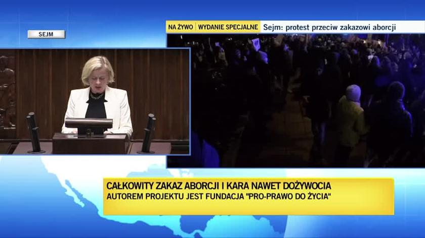Grażyna Żelazowska (KP-PSL) podczas debaty nad projektem ustawy całkowicie zakazującym aborcji