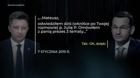 Tak Julia Przyłębska mówi o kontaktach z Michałem Dworczykiem (Materiał "Faktów" TVN)