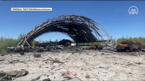 Zniszczona przez Rosjan Mrija na lotnisku w Hostomlu