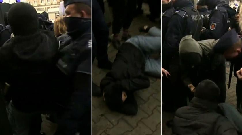 Pikieta przez sądem w Warszawie. Policjant pchnął jedną ze zgromadzonych osób