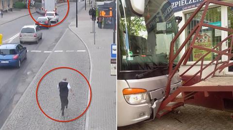 Autobus odjechał z przystanku bez kierowcy. Kurs skończył na fasadzie sklepu