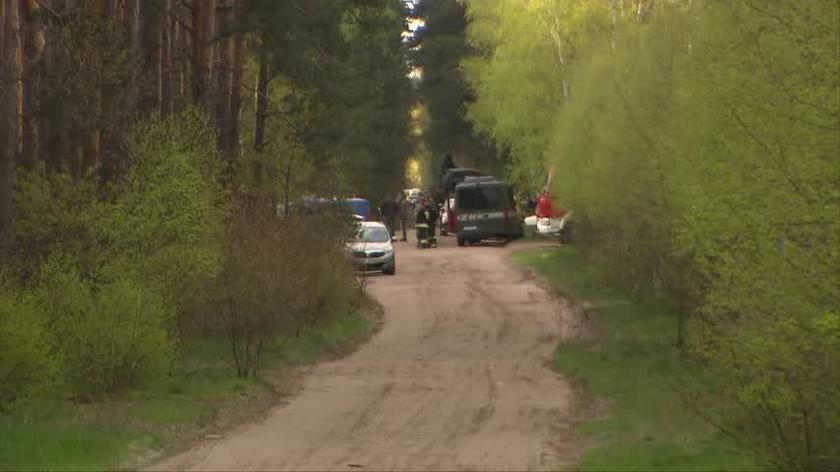 Firefighters, policemen, sapper patrol and vehicles of the Military Police in the forest in the village of Zamość