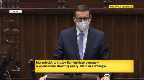 Premier Mateusz Morawiecki podczas debaty nad wotum nieufności dla Mariusza Kamińskiego 
