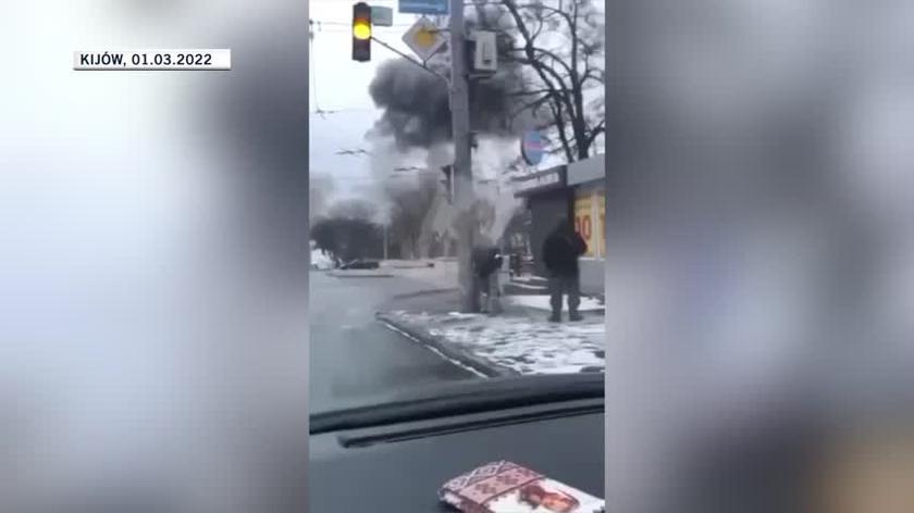 Atak Rosji na wieżę telewizyjną w stolicy Ukrainy, Kijowie (zdjęcia z 01.03.2022 r., z popołudnia)
