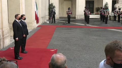 Premier Włoch Giuseppe Conte wita prezydenta Andrzeja Dudę