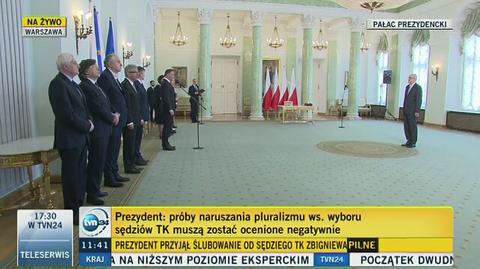 Prezydent Andrzej Duda przemawiał po odebraniu przysięgi od nowego sędziego TK