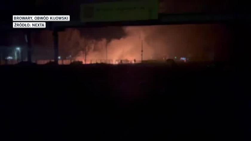 Pożar po uderzeniu rakiety w Browarach pod Kijowem (28.02)