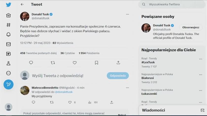 Donald Tusk do Andrzeja Dudy: Panie Prezydencie, zapraszam na konsultacje społeczne 4 czerwca 