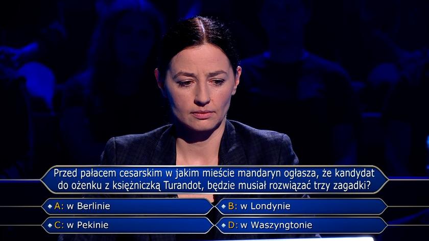 Księżniczka Turandot i trzy zagadki w pytaniu z "Milionerów" za pięć tysięcy złotych
