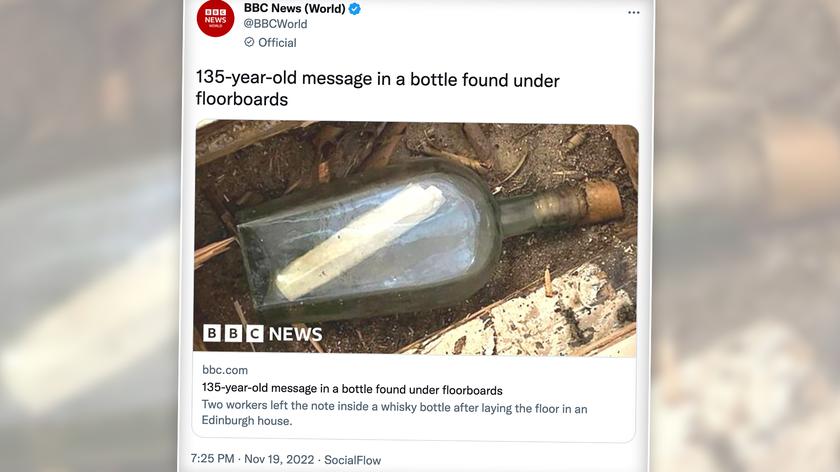 Butelka przez 135 lat spoczywała pod podłogą domu w Morningside w Szkocji