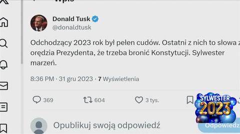 Donald Tusk o orędziu Andrzeja Dudy: 2023 rok był pełen cudów. Ostatni z nich to słowa z orędzia prezydenta