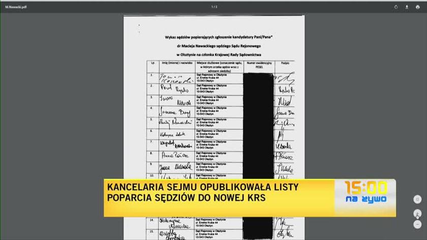 Kancelaria Sejmu opublikowała listy poparcia sędziów do nowej KRS