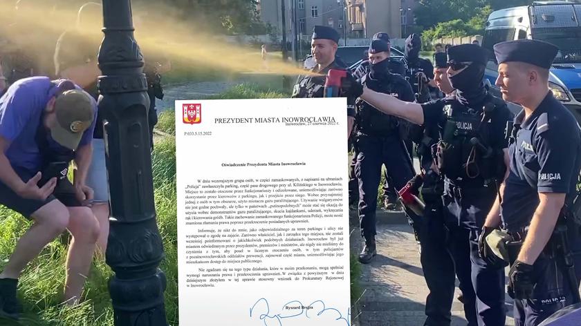Policjant spryskał gazem przeciwników Jarosława Kaczyńskiego. Prezydent Inowrocławia zawiadamia prokuraturę