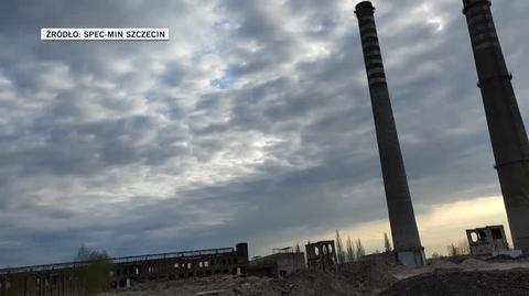 Wyburzenie stumetrowego komina w Szczecinie