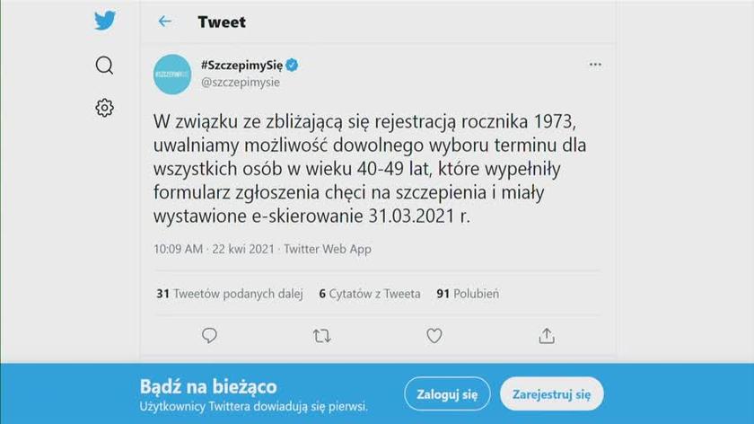 Zapisy na szczepienia dla osób w wieku 40-49 lat. Ważne zmiany