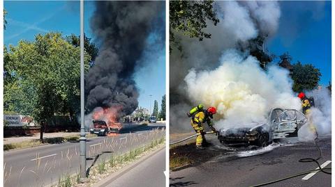Toruń. Pożar samochodu osobowego w centrum miasta