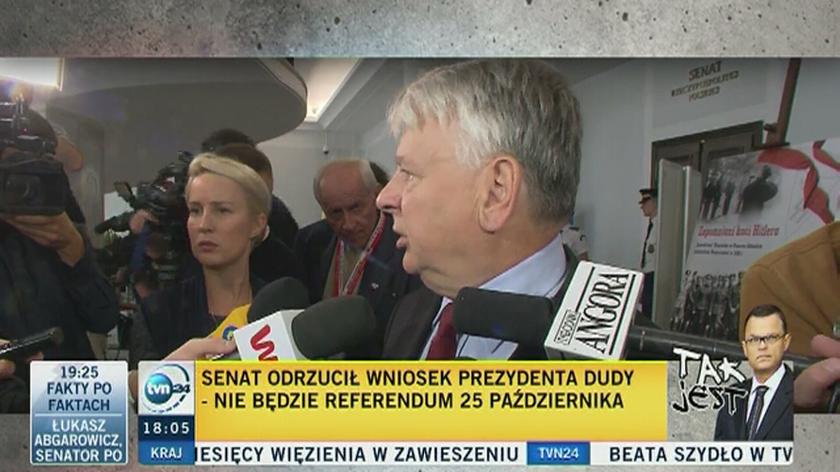Bogdan Borusewicz po odrzuceniu wniosku prezydenta Dudy w sprawie referendum 