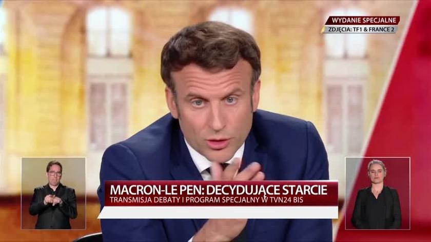 Macron: Pani chce wyjść ze strefy euro, ja wieżę w Europę, wierzę w parę francusko-niemiecką. To pozwala nam na postęp