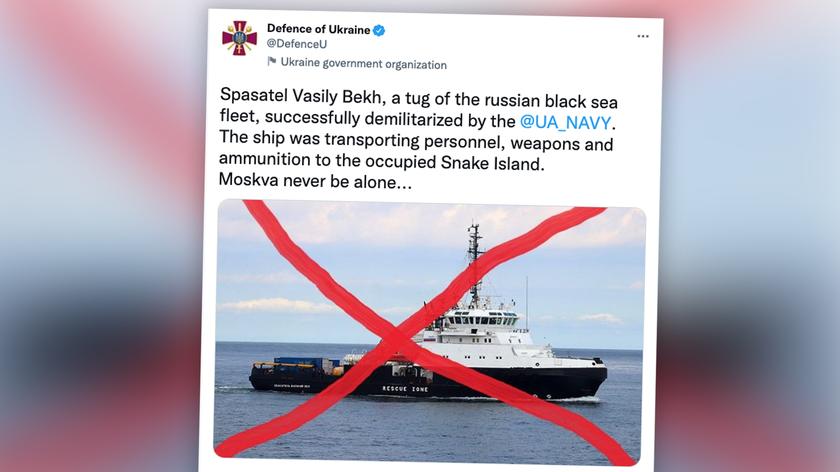 Marynarka Wojenna Ukrainy podała informację o trafieniu w rosyjski holownik Wasilij Biech