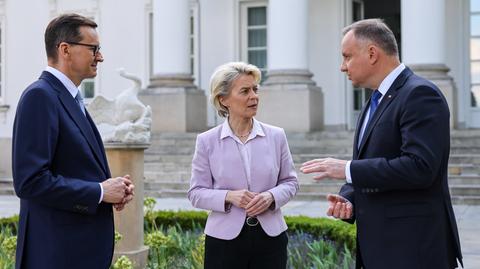 Mateusz Morawiecki, Ursula von der Leyen i Andrzej Duda